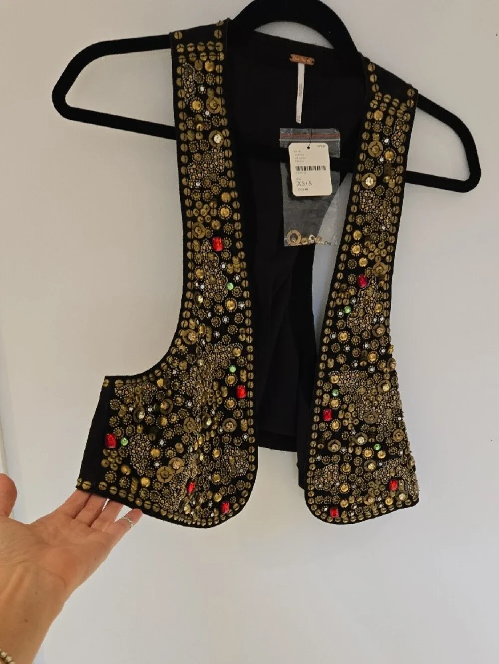 Free People Black Sequin & Bead Embellished Vest